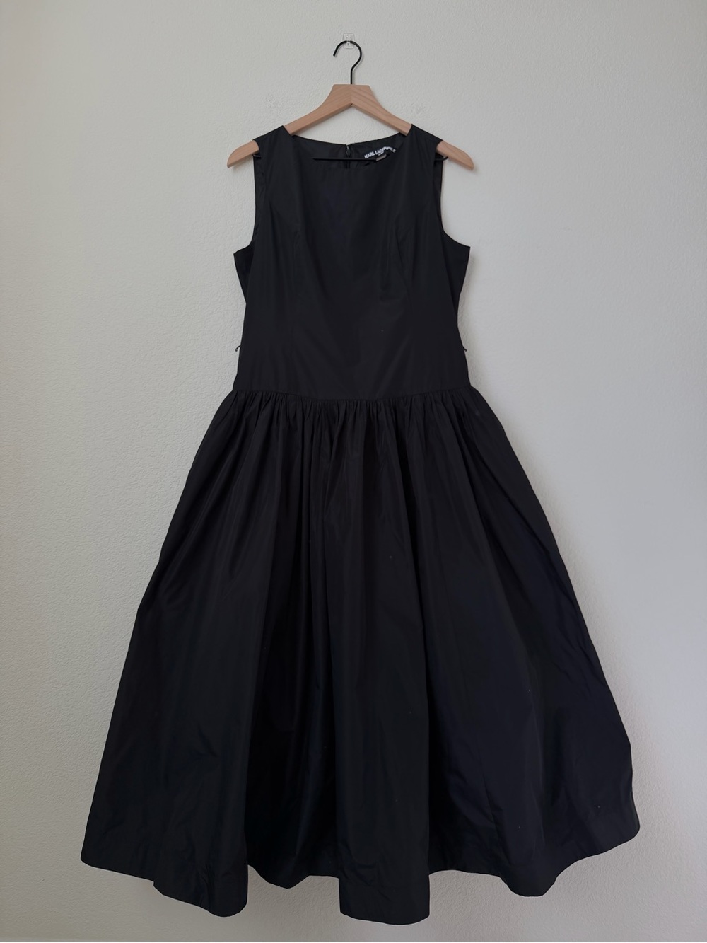 Karl Lagerfeld Taffeta Drop Waist Ball Gown Sleeveless Black Midi Dress Size 10 - Picture 10 of 15